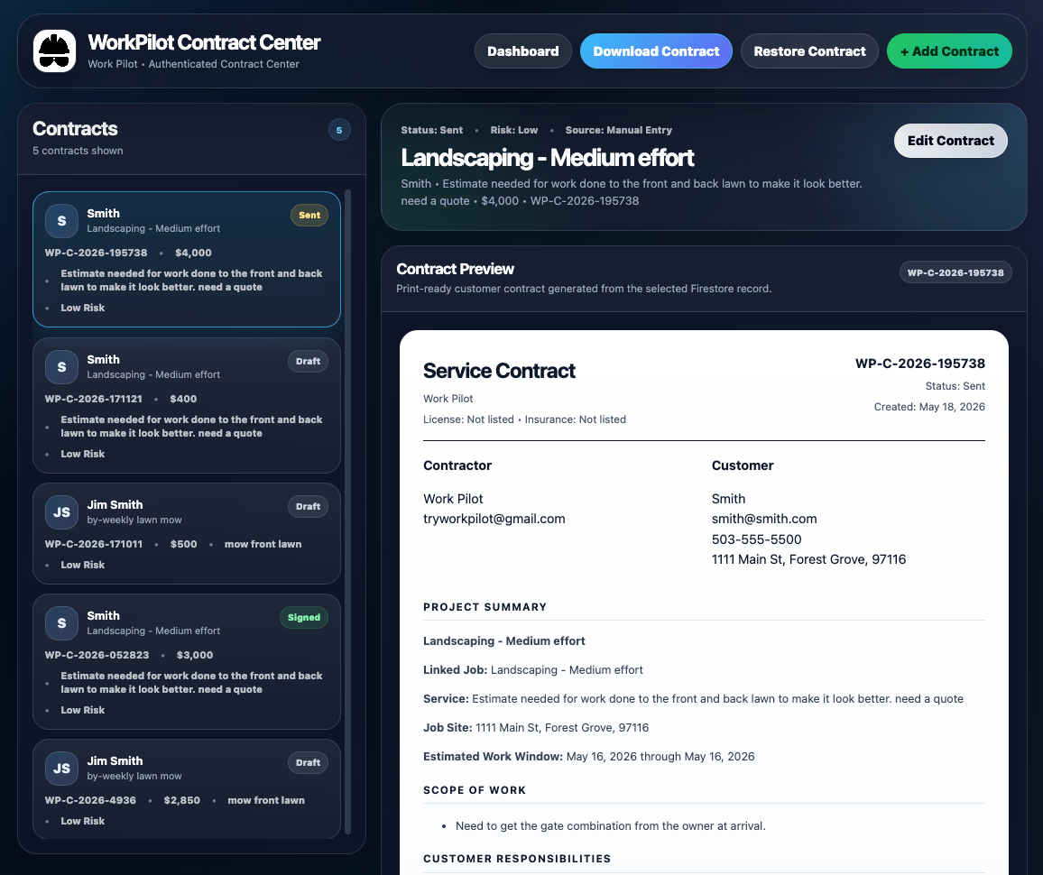 WorkPilot contracts screenshot