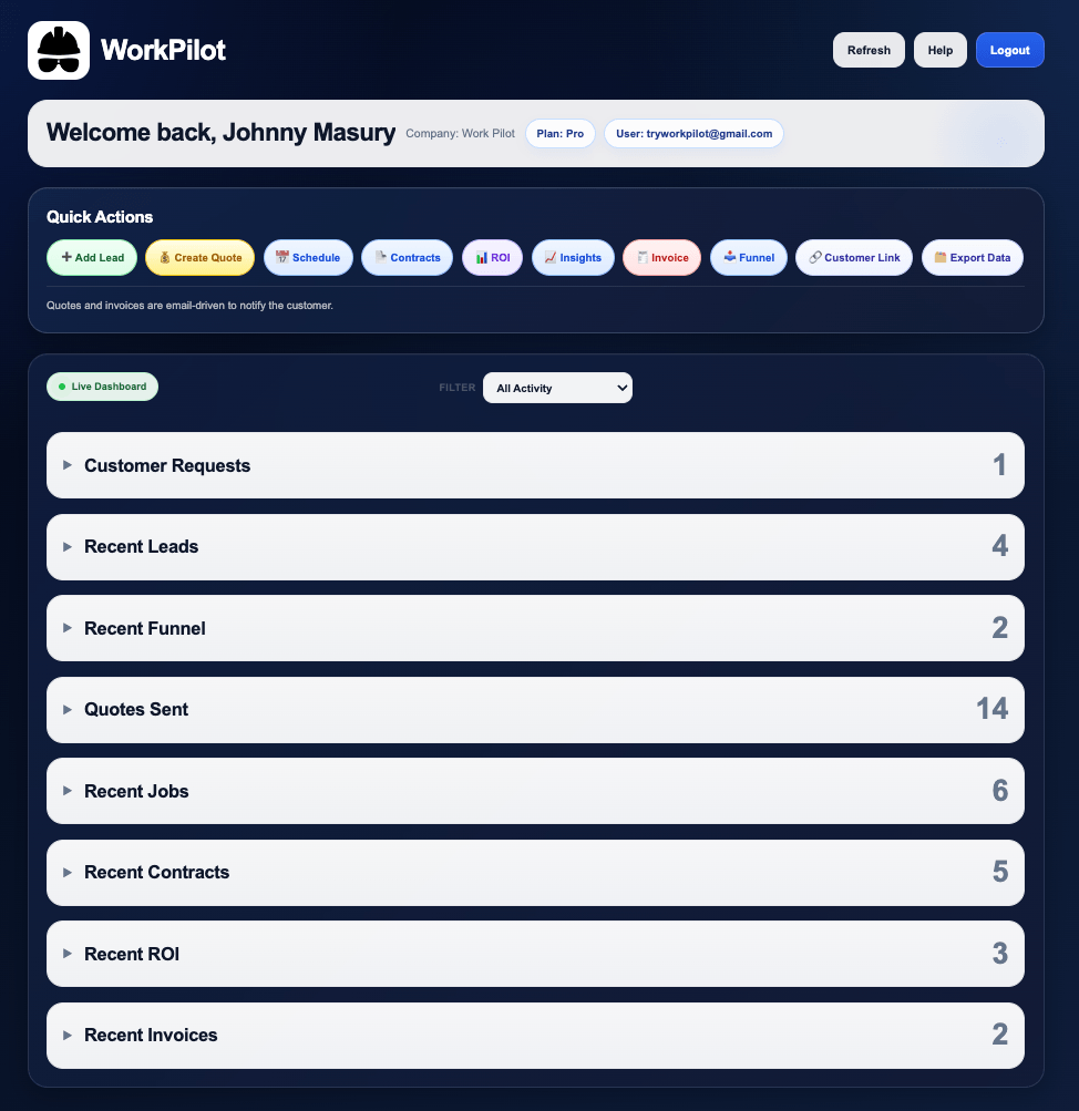 WorkPilot dashboard screenshot
