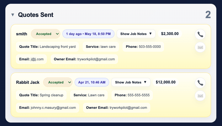 WorkPilot quotes screenshot