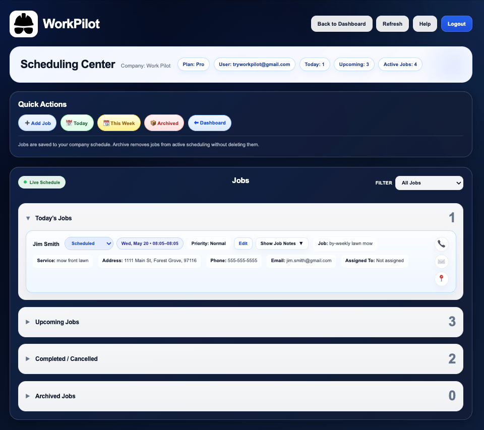 WorkPilot scheduling screenshot