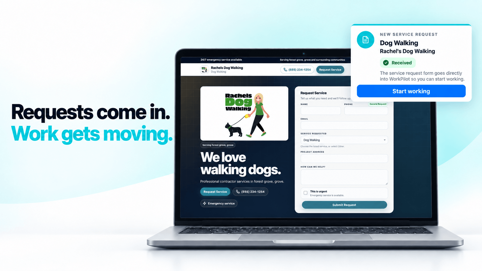 Example contractor website created through WorkPilot